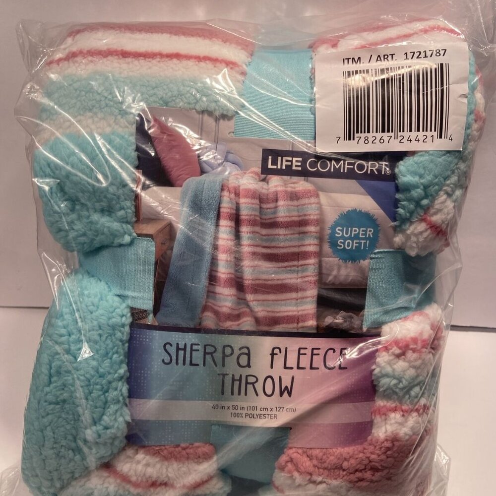 Life Comfort Sherpa Fleece Throw, multicolor, NWT